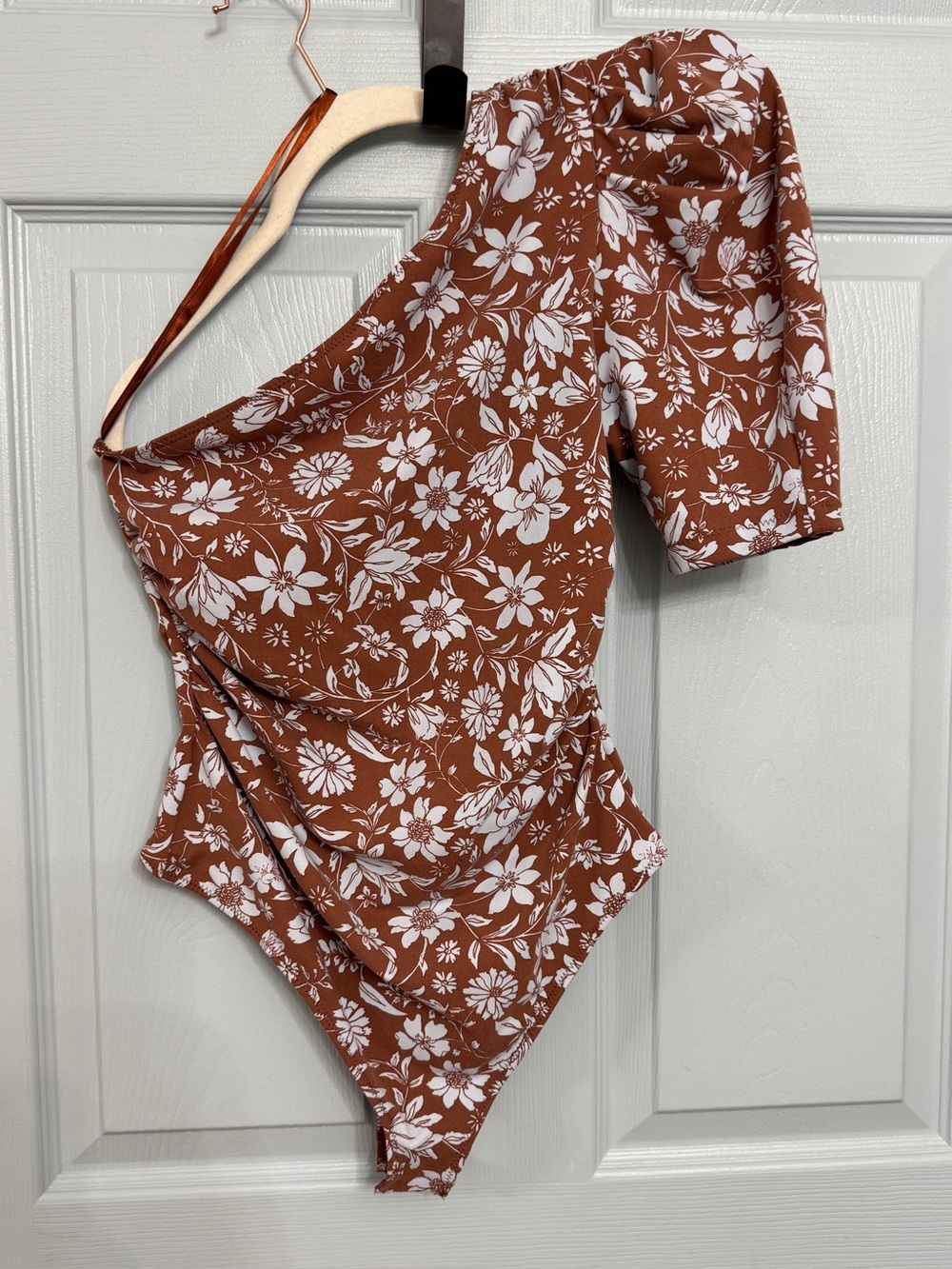 Free People Intimately Somethin’ ‘bout You One Shoulder Bodysuit Java XS NWT